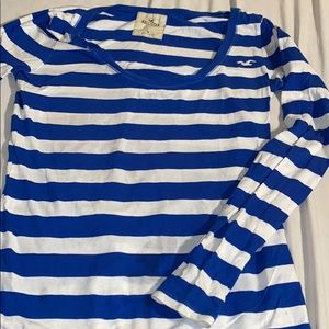 Hollister blue and white stripe t shirt